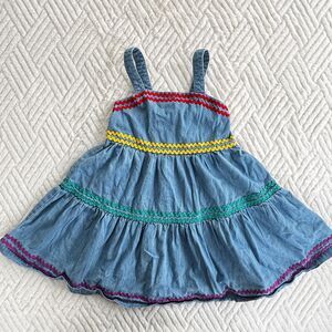 Hanna Andersson 100 cm US 4 Chambray Ric Rac Tiered Dress Cotton